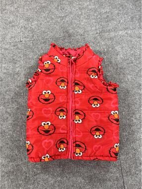 Sesame Street Elmo Hearts Puffer Vest Girls Red Ruffle Trim Size 2t/3t